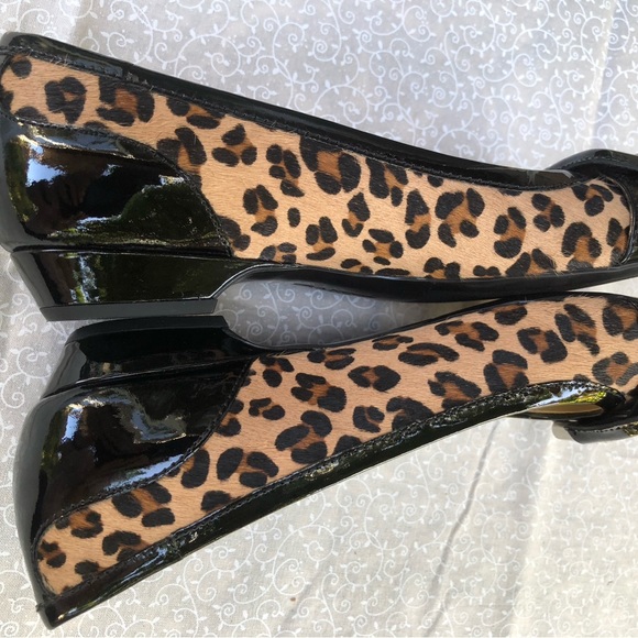 Franco Sarto Leopard Cap Toe Leather Ballet Flats with Buckle - Picture 8 of 11